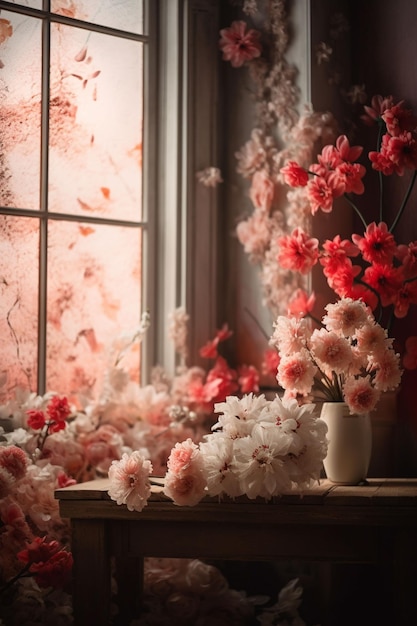 A window with flowers on it and the words " spring " on the right side.