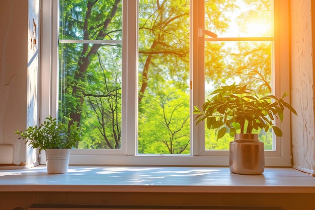 Photo a window with a plant on the window sill