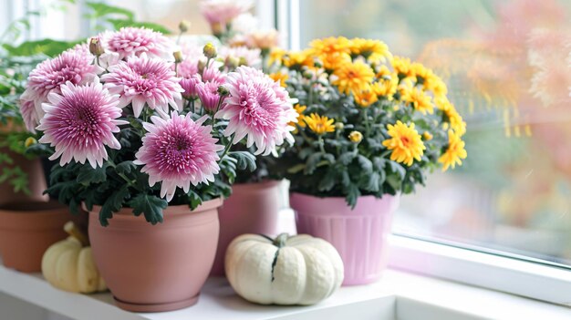 Photo a window with a planter that has flowers on it