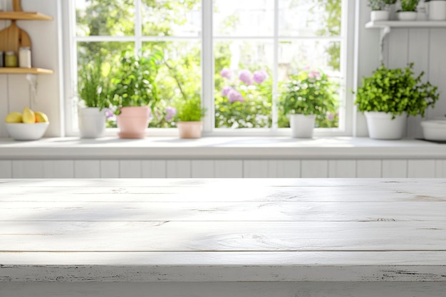 a window with plants on the windowsill and a white table with plants on it