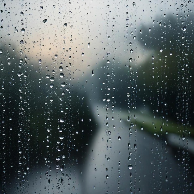 a window with rain drops on it and a blurry background