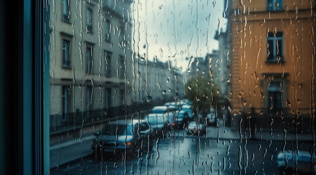 A window with rain drops on it