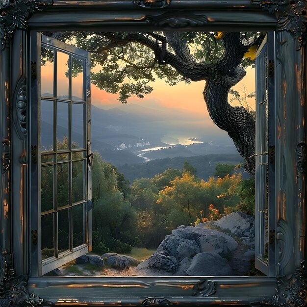 Photo a window with a tree on the top of it