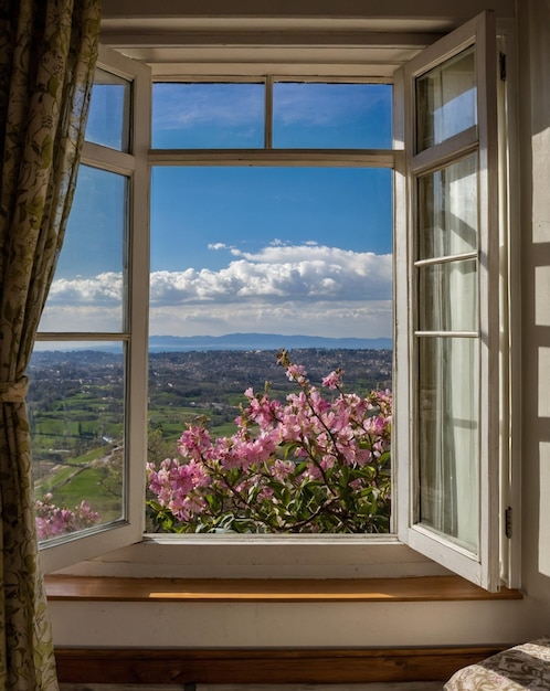 Photo a window with a view of the city outside