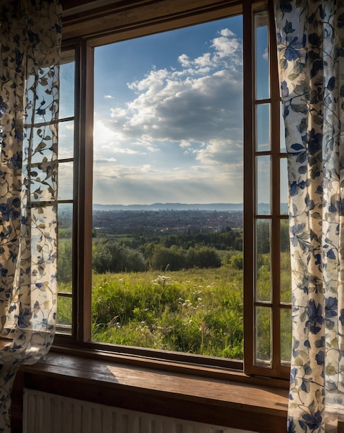 Photo a window with a view of a city and a view of the city