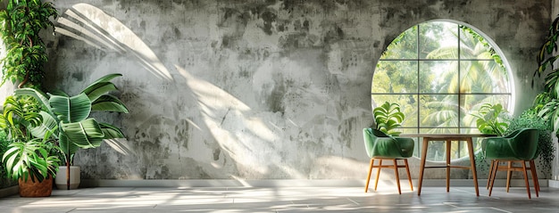 a window with a view of a green chair and a table with a pot of lettuce on it