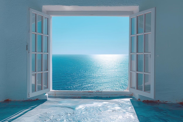 A window with a view of the ocean