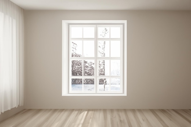 a window with a white frame and a wooden floor