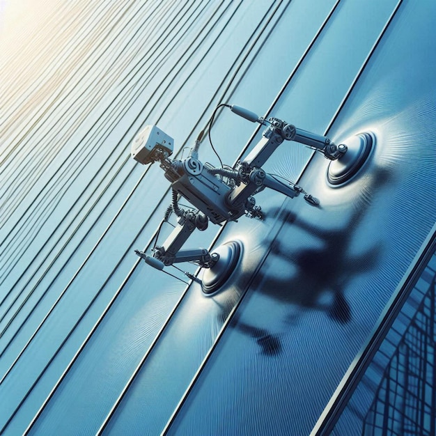 Photo windowcleaning robot scaling skyscraper glass walls