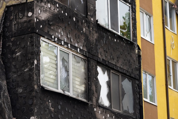 Windows of an apartment building after a fire