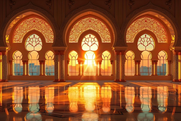 windows architecture of the mosque the room is lit by the bright sunlight coming