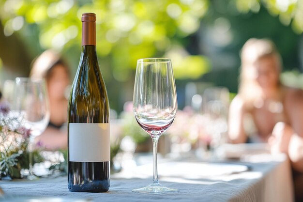 Wine Bottle at a Garden Party Celebrating with Family and Friends