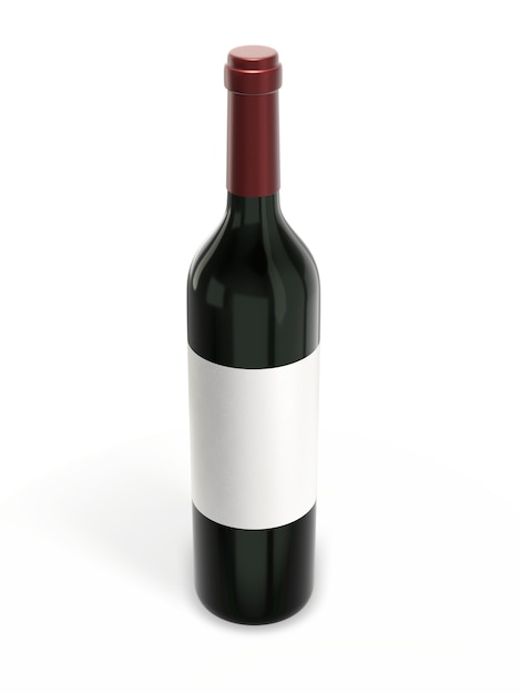 Wine bottle with blank label isolated on white. 3d rendering.