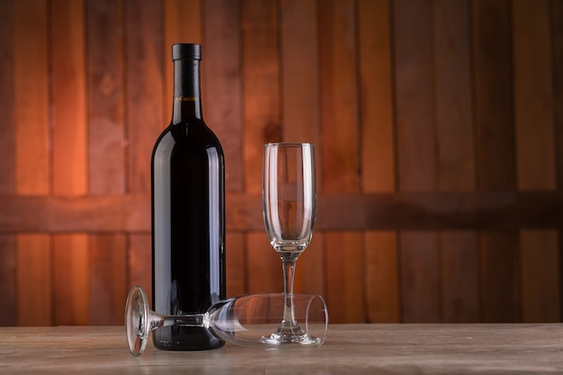 wine bottle on wooden background