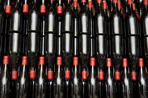 Wine bottles in factory