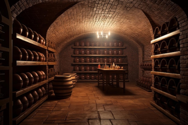 Wine cellar with wood racks Generate Ai