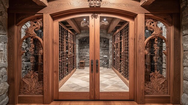 Photo a wine cellar with a wooden door that says  wine cellar