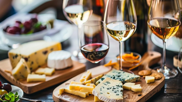 Wine and cheese served for a friendly party in a bar or restaurant