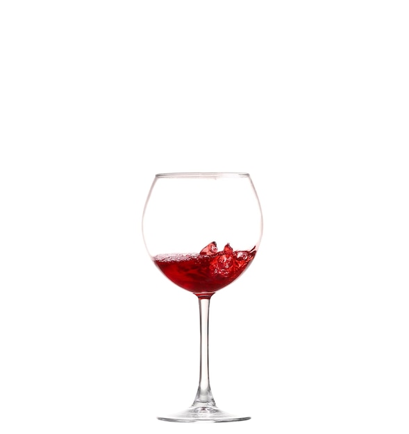 Wine collection Splashing red wine in a glass Isolated on white background