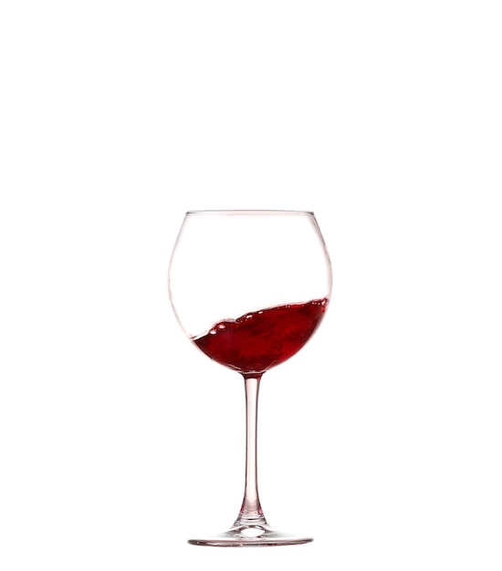 Wine collection Splashing red wine in a glass Isolated on white background