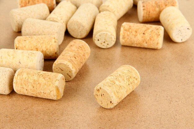 Wine corks on wooden background