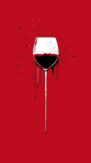 Wine Glass Dripping Red Wine on Red Background