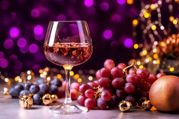 Wine glass next to fresh grapes Ai generated