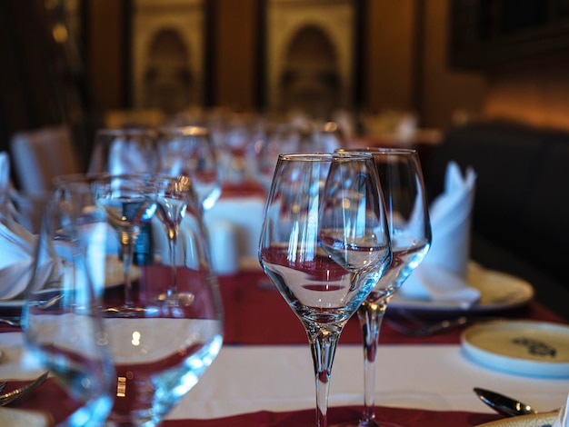 Wine glasses on the table in a restaurant