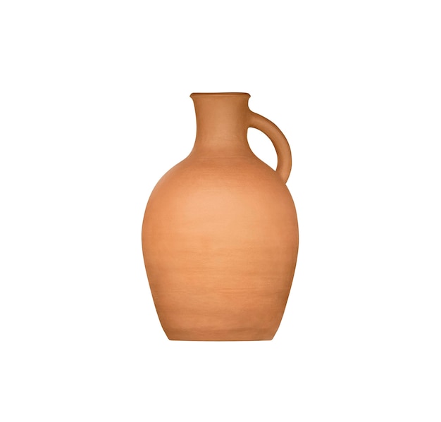 Wine pottery jar or other drink storage vessel with handle isolated on white background