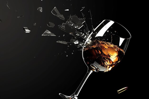 wine splashing into a glass slow motion on dark background