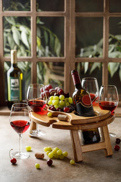 Wine table with fruits and wine oak wine table