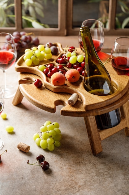 Wine table with fruits and wine oak wine table