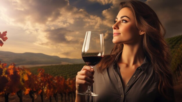 Photo wine tasting enthusiast against landscape beautiful illustration picture generative ai