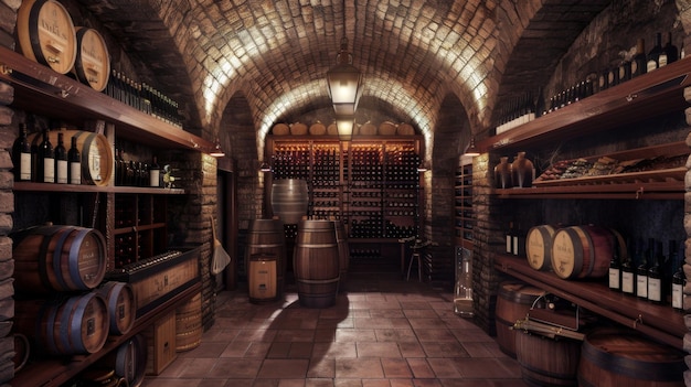 Wine Vault Basement wine cellar bottles of wine and vintage barrels