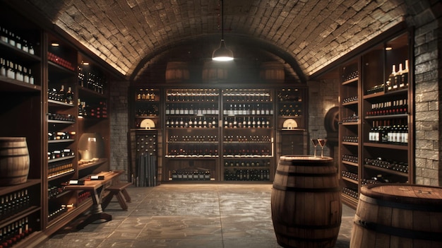 Wine Vault Basement wine cellar bottles of wine and vintage barrels