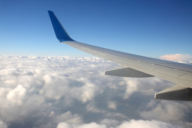 The wing of an airplane above the clouds