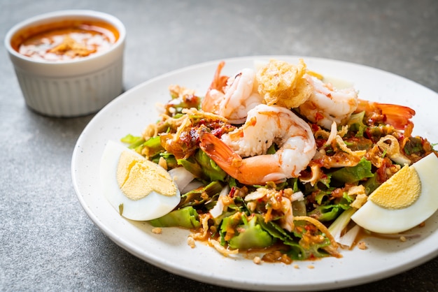 Wing Bean or Betel Nuts Spicy Salad with Prawns and Shrimps