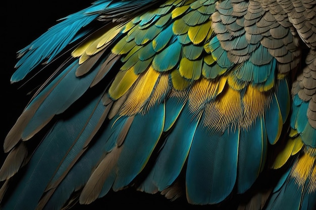 Wing feathers from a blue and gold macaw