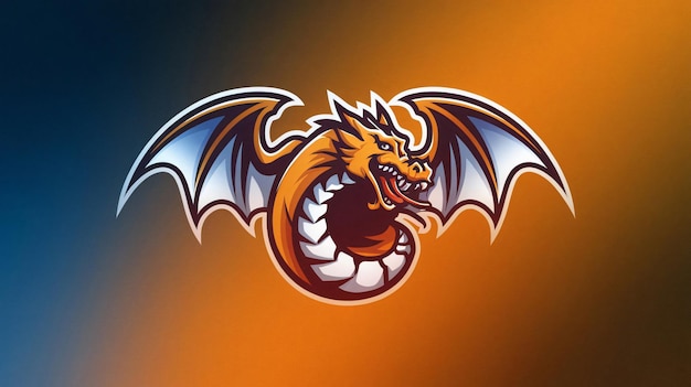 Photo winged orange dragon mascot logo on gradient background fantasy esports and gaming branding