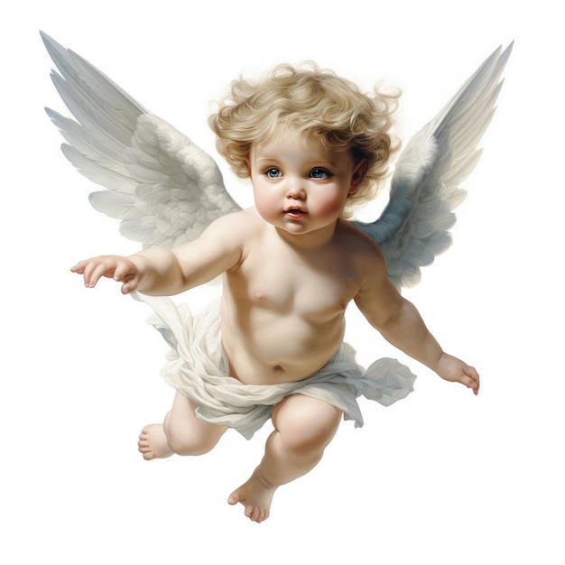 Winged Serenity A Cherubic Journey on a White Canvas