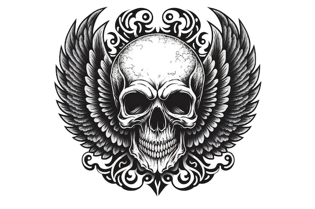 Winged skull in tattoo style creative digital illustration painting