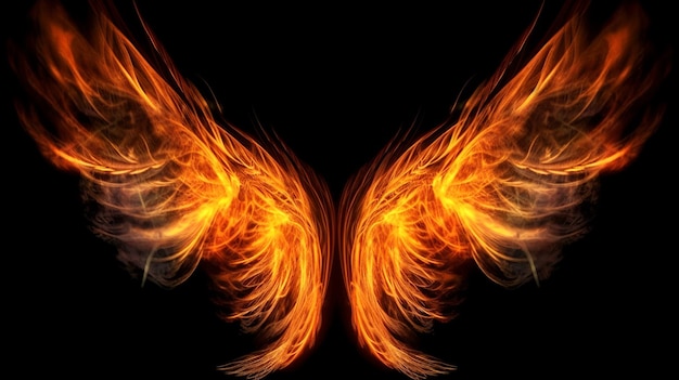 Photo wings in flame on a black