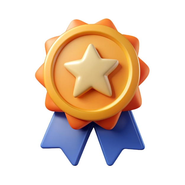 Winner medal with star and ribbon Premium quality quality guarantee symbol 3d vector icon Cartoon minimal style