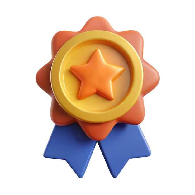 Winner medal with star and ribbon Premium quality quality guarantee symbol 3d vector icon Cartoon minimal style