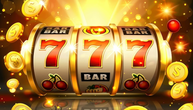 Winning the jackpot at 777 casino slot machine concept for lottery victory and big wins