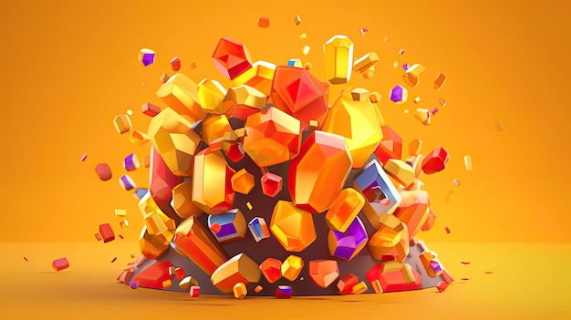 Winning jackpot colorful candy and gems explosion orange background Icon Design glossy finish