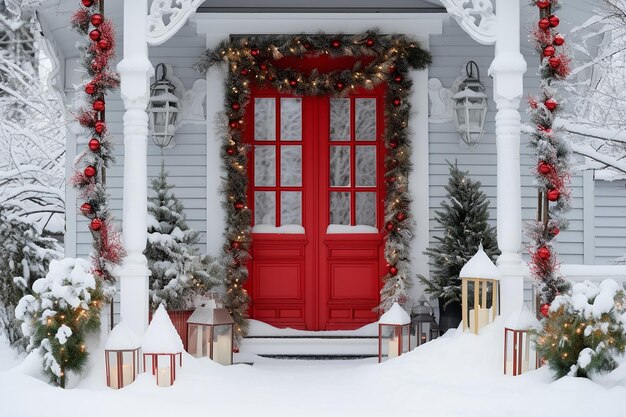 Winter Adorned Home Doorway Welcoming Festivities