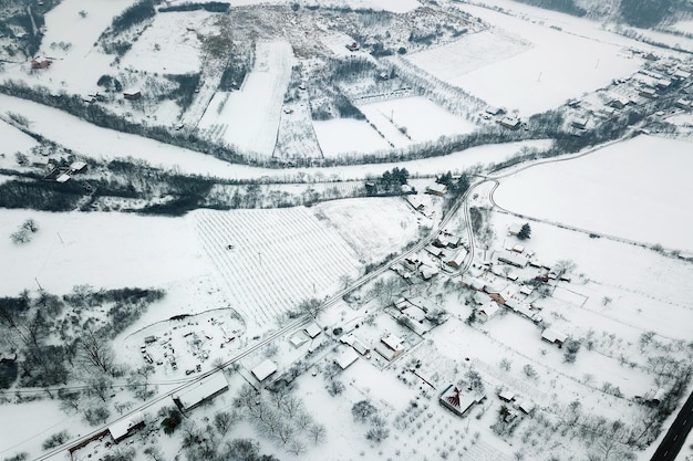 Winter Aerial view over the small village.