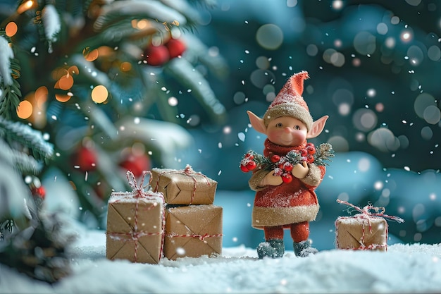 Winter background with elf and few gifts high resolution photo on popular website