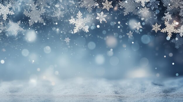 winter background with falling snow and bokeh christmas background